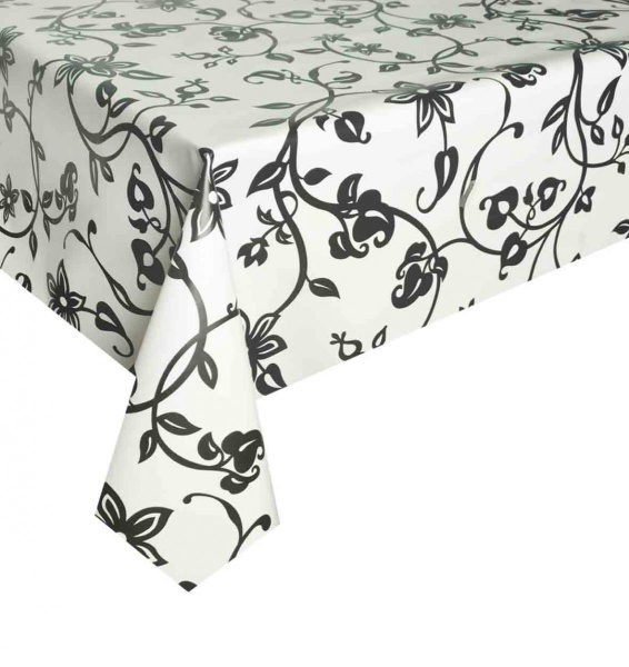 117А Клеенка DEKORAMA   цветы черные на белом 1.4*20м