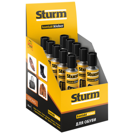 Клей контактный "STURM" ДЛЯ ОБУВИ, желтый, 30мл шоу-бокс (10шт)