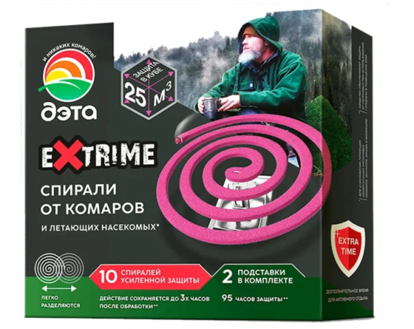 Средство "ДЭТА EXTRIME" спираль от комаров - эффект 10 штук 2 подставки (30)