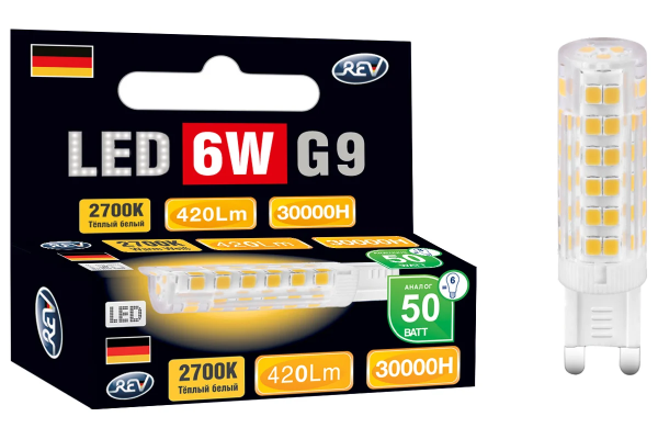 Лампа сд капсула JCD 6 Вт,  G9, 3000К, 230V, REV