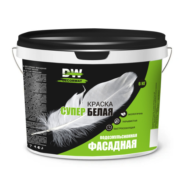 Водоэмульсионная краска DECORWAY фасадная супербелая  6кг