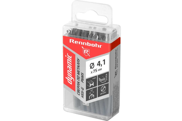 Сверло по металлу ЦХ  4,0х75мм, HSS-G, P6M5, 20шт/уп, RENNBOHR DYNAMIC PROM 666040  Аналог 566040