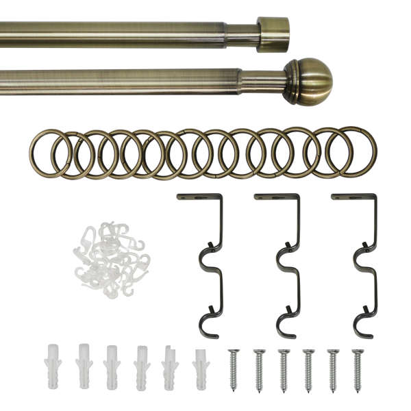 Телескоп.двухряд.карниз, Наконечник Классика, Золото антик, 16/19мм ,160-320см,
