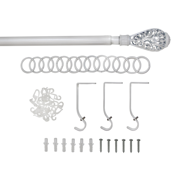 Телескоп.однорядн.карниз, Наконечник Кружево, Жемчуг, 16/19мм ,160-320см,