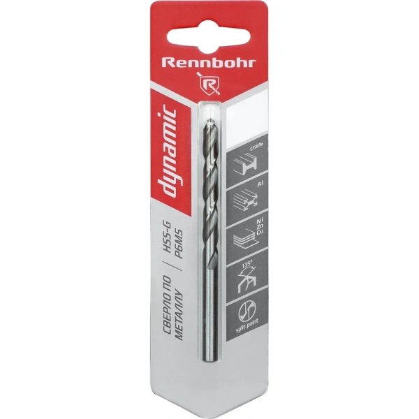 Сверло по металлу,  ЦХ, 8,5х117мм, HSS-TIN, Р6М5, 1шт/уп, RENNBOHR DYNAMIC-TIN CARD 667085