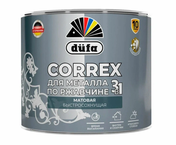 Грунт-эмаль для  металла по ржавчине 3в1 "Dufa" CORREX 9010 белый МАТОВАЯ 2л 