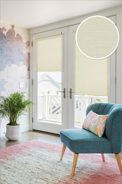 Мини Ролета  для балконной двери бежевый лен 52*215 Р