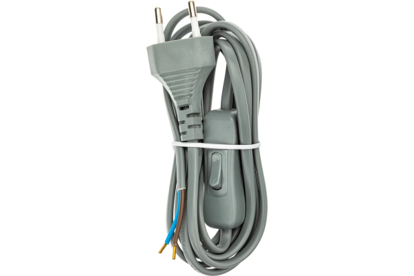 Провод с евроштекером и выключателем серебро 1,9м. H 03 VV-F 2х0,75 мм² 2,5А