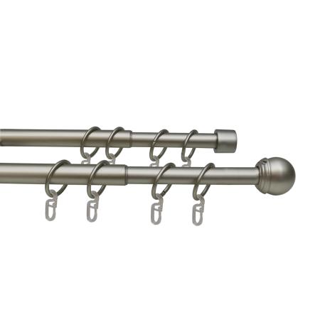 Телескоп.двухряд.карниз, Наконечник Классика, Матовый никель, 16/19мм ,160-320см,