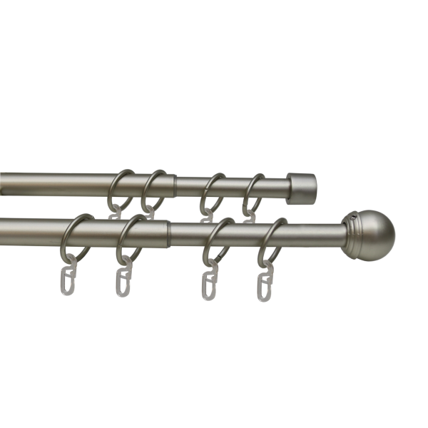 Телескоп.двухряд.карниз, Наконечник Классика, Матовый никель, 16/19мм ,160-320см,