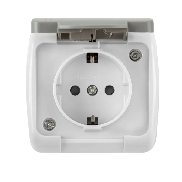 Розетка с/з с крышкой серый ОП 16А, IP54 VKL electric Уличная (1/10/120)