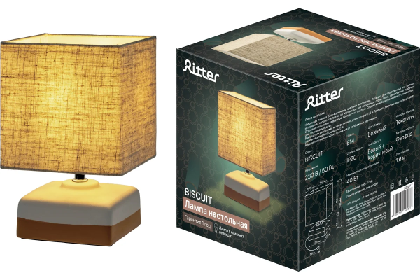 Светильник настольный, BISCUIT белый/бежевый, E14, max. 40Вт, 1,3 м, Ritter