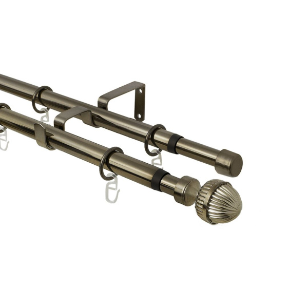 Телескоп.двухряд.карниз, Наконечник Орех, Золото антик, 16/19мм ,160-320см,