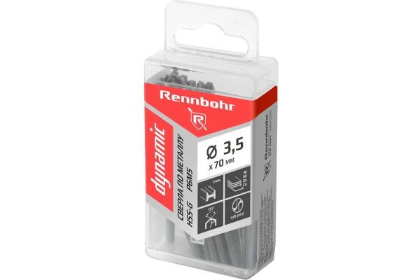 Сверло по металлу ЦХ  3,5х70мм, HSS-G, P6M5, 20шт/уп, RENNBOHR DYNAMIC PROM 666035