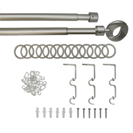 Телескоп.двухряд.карниз, Наконечник Кольцо, Матовый никель, 16/19мм ,160-320см,