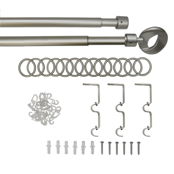 Телескоп.двухряд.карниз, Наконечник Кольцо, Матовый никель, 16/19мм ,160-320см,