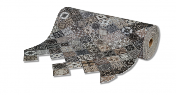 Коврик-дорожка вырезной  icarpet PRINT антискользящий (133) "Плитка Тоскана" 100 х 1500 мокко