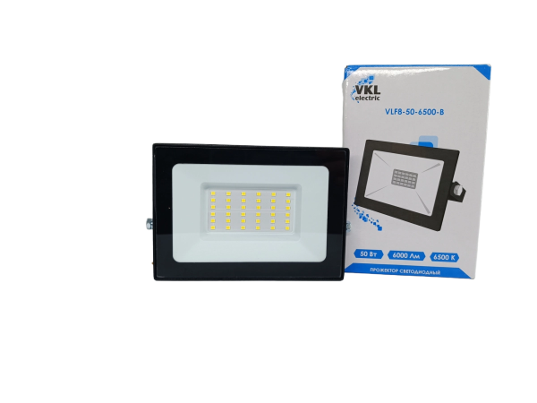 Прожектор LED  50W VLF8-50-6500-B 6500К 6000Лм 220V IP65 черный (148*114*29) VKL electric*