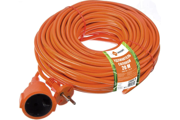 Удлинитель силовой шнур PEK, ПВС 2х1,0 2200Вт, 20м б/з, 1гн.