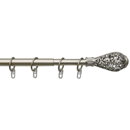 Телескоп.однорядн.карниз, Наконечник Кружево, Матовый никель, 16/19мм ,160-320см,