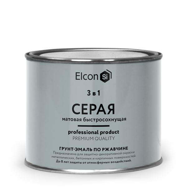 Грунт-эмаль по ржавчине 3в1 "Elcon" серая матовая 0,4кг (24)