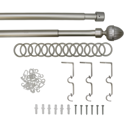 Телескоп.двухряд.карниз, Наконечник Орех, Матовый никель, 16/19мм ,160-320см,