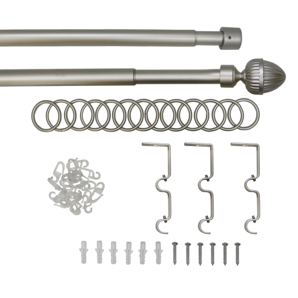 Телескоп.двухряд.карниз, Наконечник Орех, Матовый никель, 16/19мм ,160-320см,